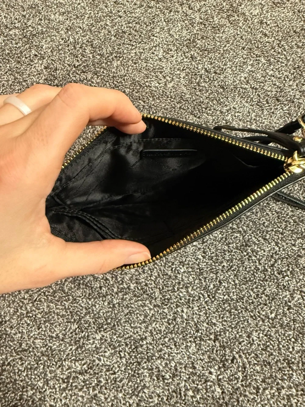 Michael Kors Nouveau Black Leather Gold Studded Floral Clutch Wristlet Bag